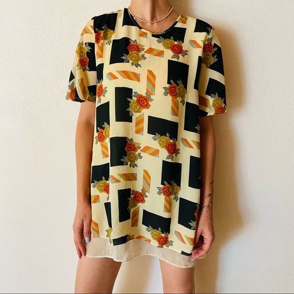 Vintage Chloe abstract print floral tunic mini dress pastel shift - Picture 2 of 8